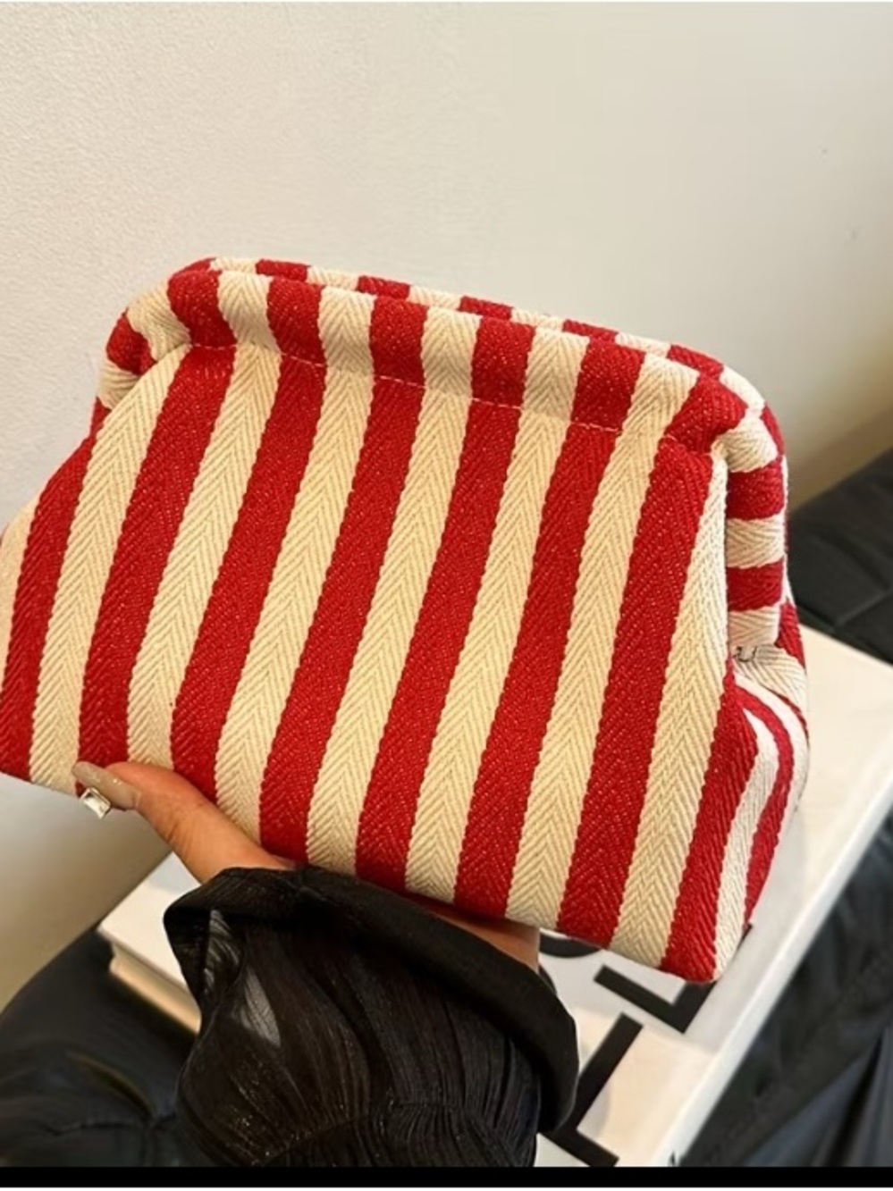 Striped Red and Cream Women's Clutch Pouch